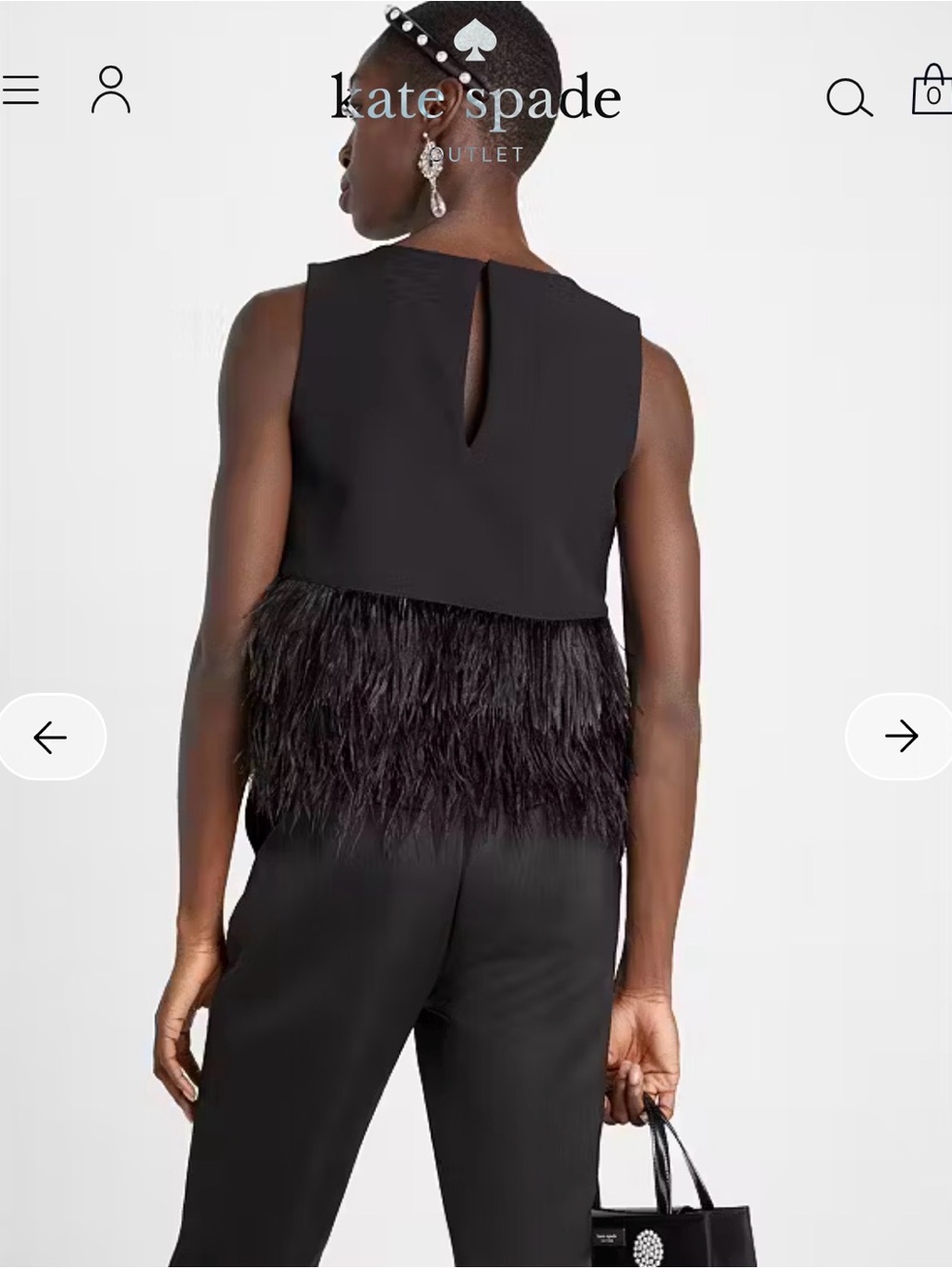 kate spade Black Sleeveless Crewneck Top with Feather Trim - Picture 5 of 11